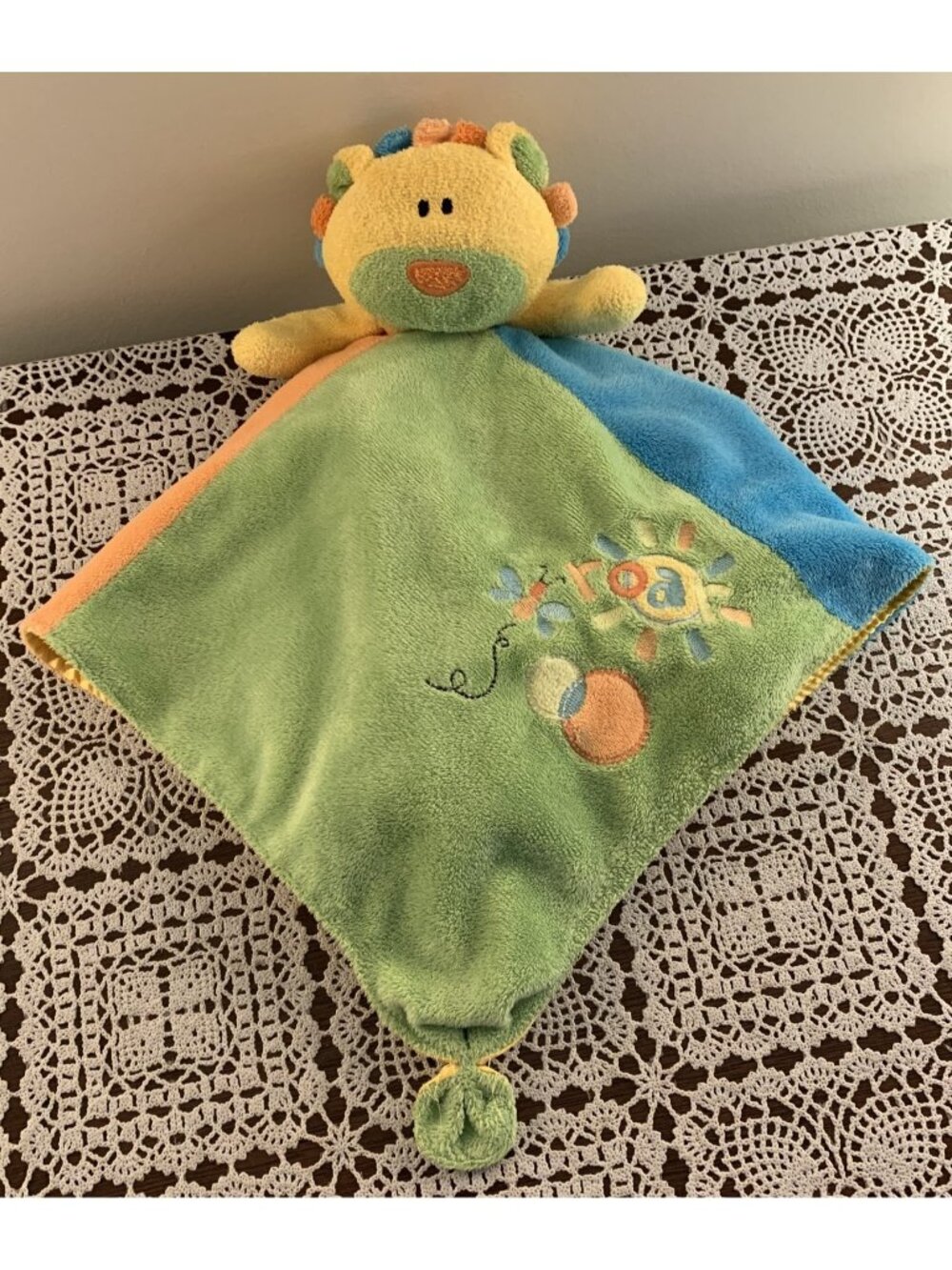 Okie Dokie Brand Lion Lovey Baby Security Blanket Soothing Ribbon 17 x 17 In